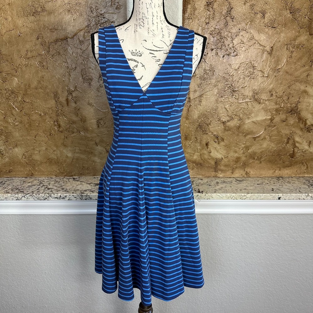 Peter Som Design Nation Fit & Flare Mini Dress 4 Knit Sleeveless Striped Blue